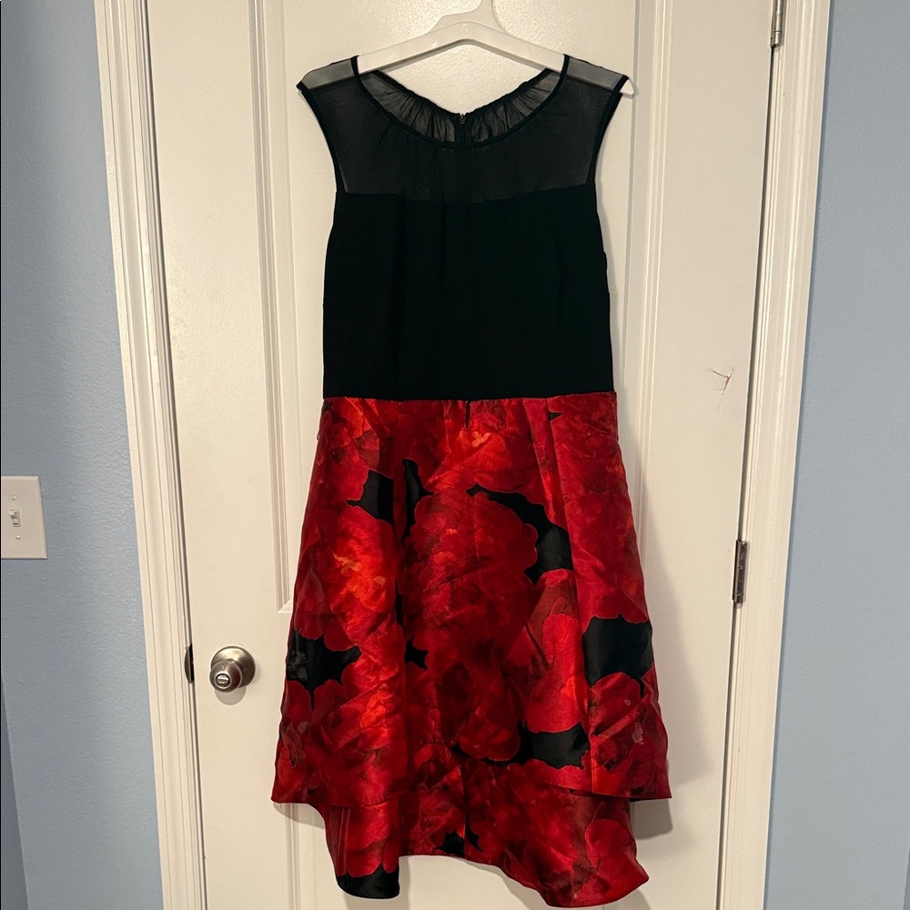Chic Black and Red Floral High Low Dress
